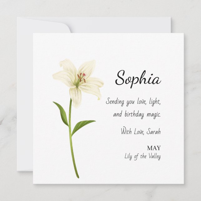 May Lily of the Valley Personalized Birthday Card (Front)