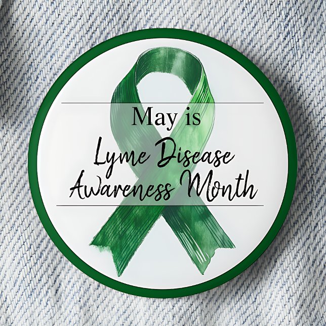 May Lime Disease Awareness Month Button (May is Lyme Disease Awareness Month pinback button.  Green awareness ribbon.)