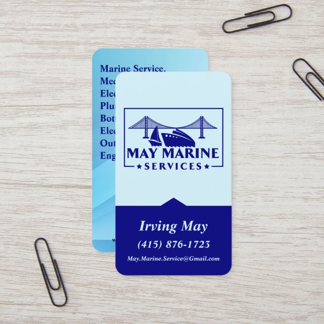 May Marine Services Customizable Logo QR Code URL Business Card (Front/Back In Situ)