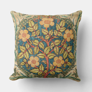 May Morris Rose Wreath  Throw Pillow