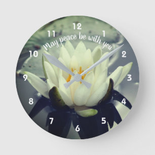 May Peace Be With You Lotus Inspirational  Round Clock