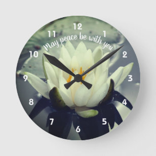May Peace Be With You Lotus Inspirational  Round Clock