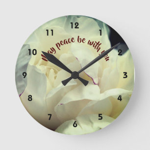 May Peace Be With You Peony Inspirational Round Clock