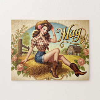 May Retro Country Cowgirl Western Pin-Up Jigsaw Puzzle