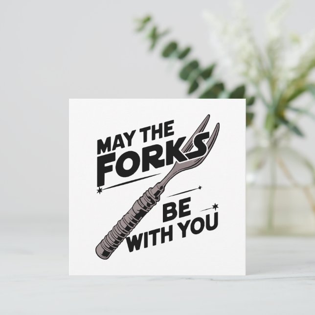 May the Forks Be With You - Funny Fork Pun Design Invitation (Standing Front)