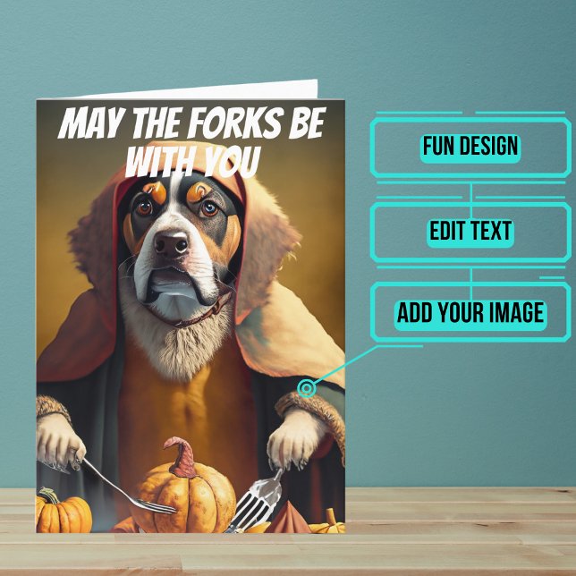 May the Forks Be With You Funny Thanksgiving Card (Share your gratitude this year with a Thanksgiving greeting card using a fun and funny design.)