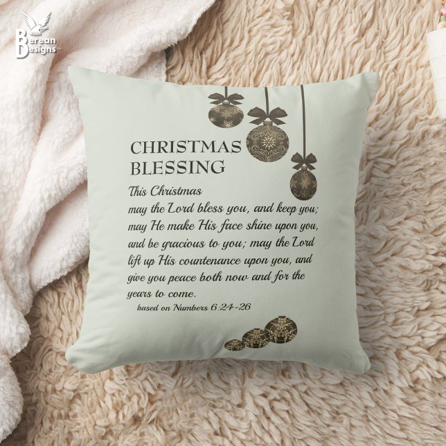 MAY THE LORD BLESS YOU Christian Christmas Throw Pillow (CHRISTMAS BLESSING  Christian Throw Pillow based on Numbers 6 with customizable text.)