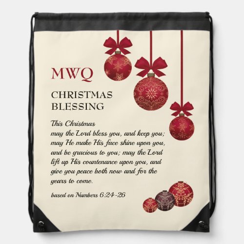 MAY THE LORD BLESS YOU  Christmas Monogram Drawstring Bag