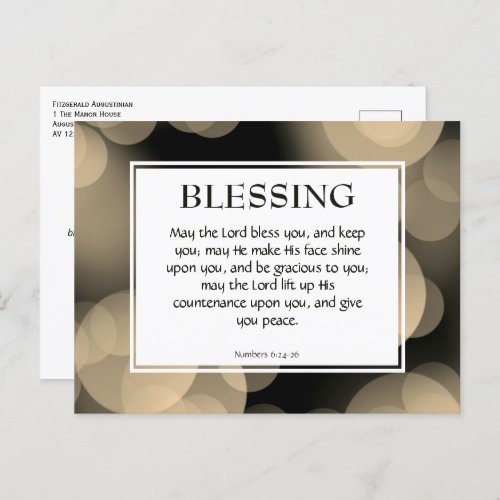 MAY THE LORD BLESS YOU  Numbers 6 Blessing Postcard
