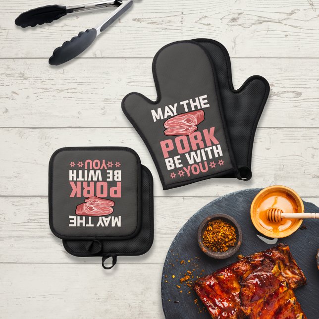 May The Pork Be With You Oven Mitt & Pot Holder Set (Creator Uploaded)