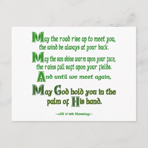 May the Road Rise To Meet You Irish Blessing  Postcard
