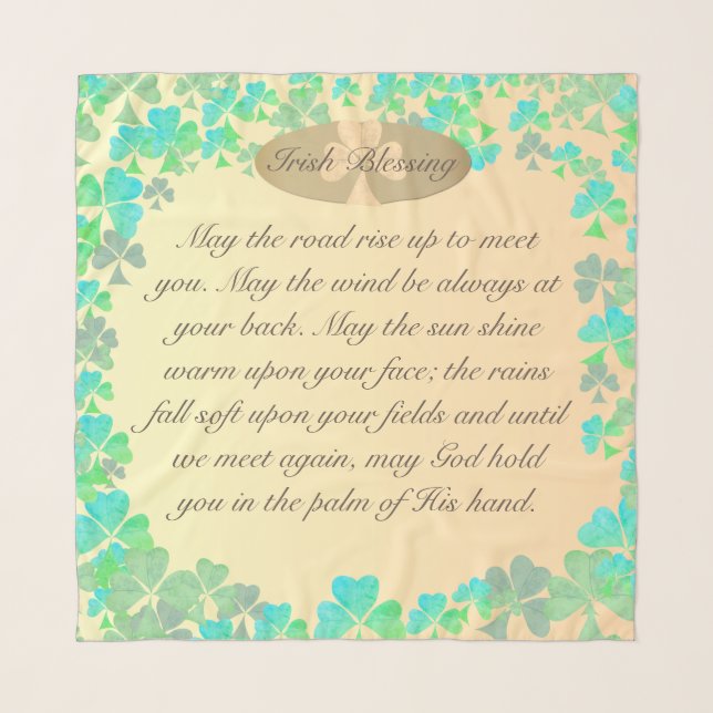 "May the road rise up" Golden Shamrock Turquoise Scarf (Front)