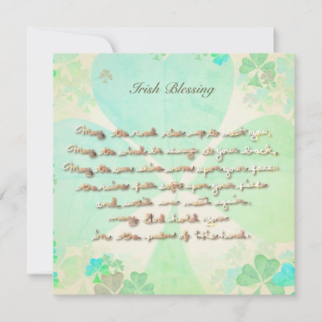 "May the road rise up..." Hand-written w/Shamrocks Card (Front)