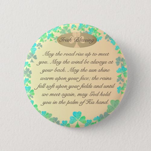 May the road rise up Irish Blessing Shamrocks Button