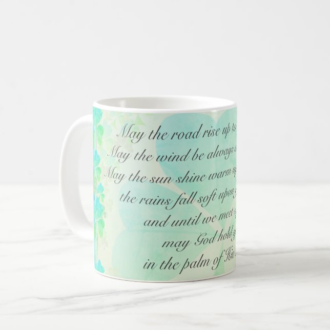 "May the road rise up..." Irish Blessing Shamrocks Coffee Mug (Front Left)
