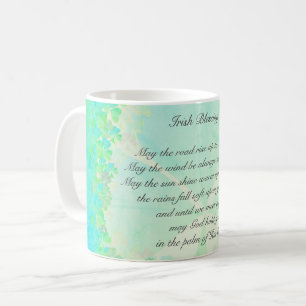 "May the road rise up..." Irish Blessing Shamrocks Coffee Mug