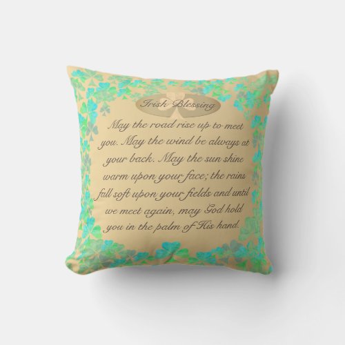 May the road rise up ShamockGold Irish Bless Throw Pillow