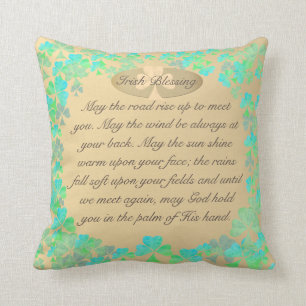 "May the road rise up..." Shamock&Gold Irish Bless Throw Pillow