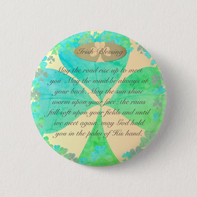 "May the road rise up..." Shamrock Irish Blessing Button (Front)