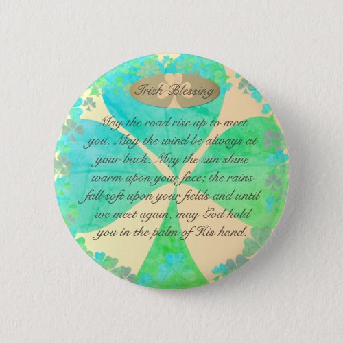 May the road rise up Shamrock Irish Blessing Button