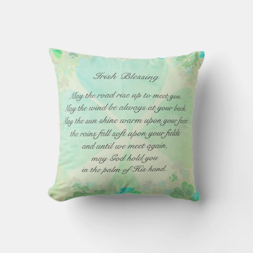 May the road rise up to meet you Aged Shamrock Throw Pillow