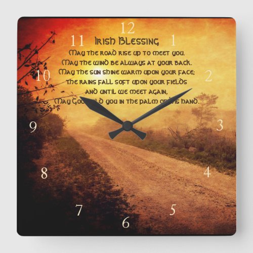 May the Road Rise up to Meet You Irish Blessing Square Wall Clock