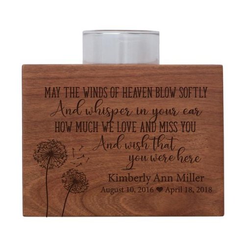 May the Winds Cherry Wood Memorial Candle Holder