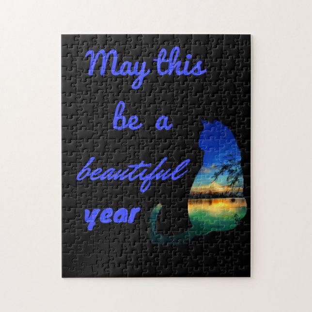 May this be a beautiful year topical waters cat jigsaw puzzle (Vertical)