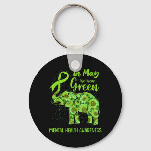 May We Wear Green Mental Health Awareness Elephant Keychain