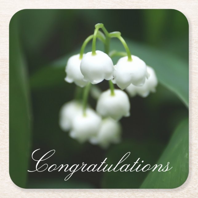 May white lilies square paper coaster (Front)