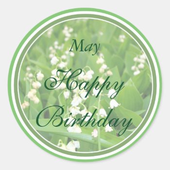 May White Lily Of The Valley Birthday Classic Round Sticker by MagnoliaVintage at Zazzle