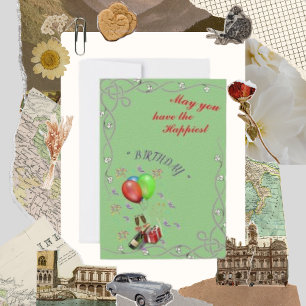 May You Have the Happiest, Wine and Balloon Card