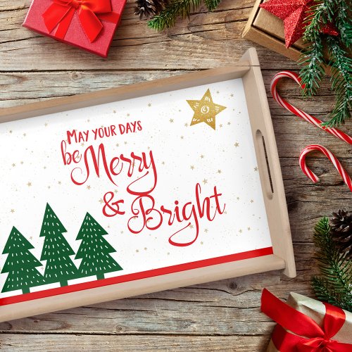 May Your Days Be Merry and Bright Gold Star Trees Serving Tray