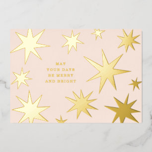 May your days be merry and bright gold stars pink foil invitation