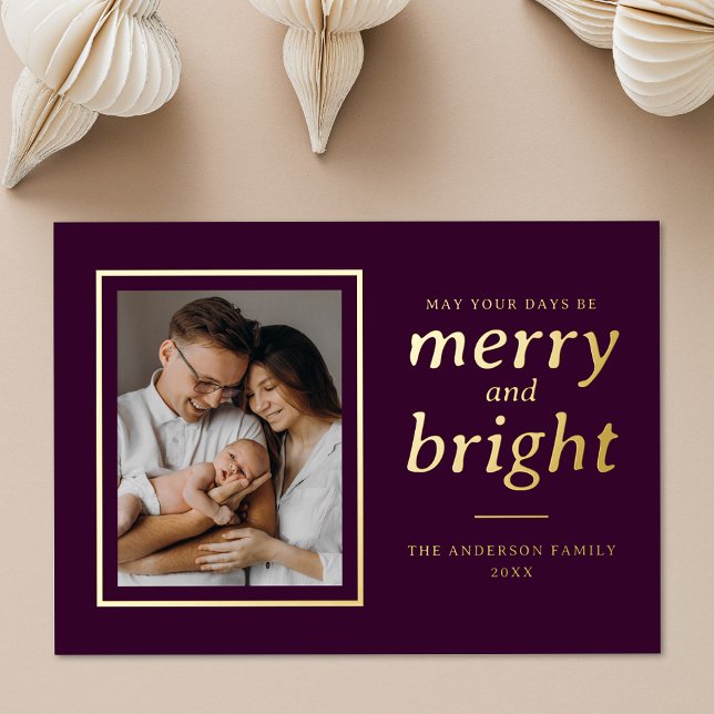 May Your Days Be Merry and Bright Purple 2 Photo Foil Holiday Card (Creator Uploaded)