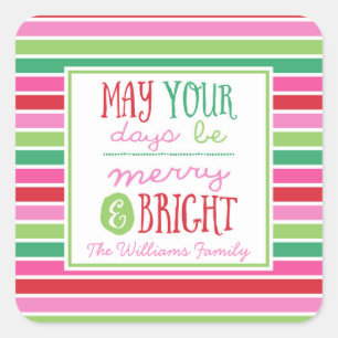 May Your Days Be Merry & Bright Striped Christmas Square Sticker