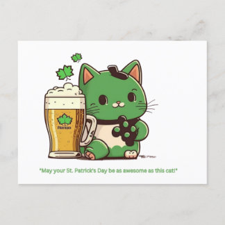 "May Your St. Patrick's Day Be Purrfect - Cat Post Holiday Postcard