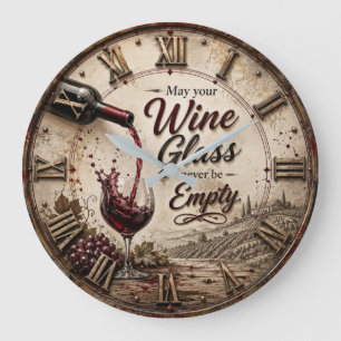 May Your Wine Glass Never Be Empty Large Clock