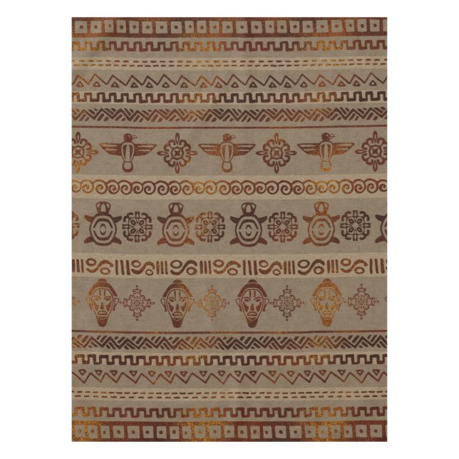 Maya / Aztec  pattern Burn gold on canvas Tablecloth (Front)