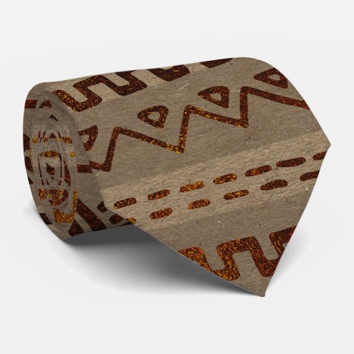 Maya  Aztec  pattern Burn gold on canvas Tie