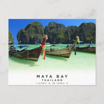 Maya Bay Thailand Coordinates Postcard by MalaysiaGiftsShop at Zazzle