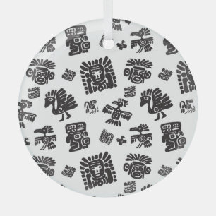 Maya Black White Ethnic Pattern Glass Ornament