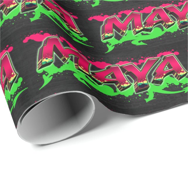 Maya First name name Graffiti red green Wrapping Paper (Roll Corner)