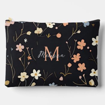Maya Floral Blossom Monogrammed Accessory Pouch by Letsrendevoo at Zazzle