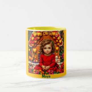 MAYA ~ VINTAGE Christmas GIRL~ Two-Tone Coffee Mug