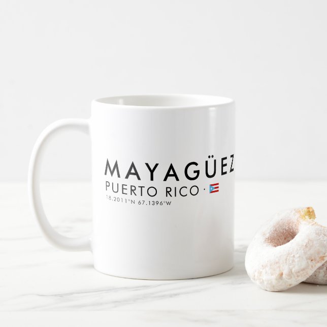 Mayaguez Puerto Rico Coordinates Mug Boricua Gift (With Donut)
