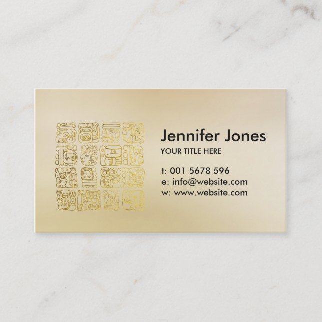 Mayan and aztec glyphs gold business card (Front)