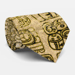 Mayan and aztec glyphs gold on vintage texture neck tie