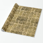 Mayan and aztec glyphs gold on vintage texture wrapping paper