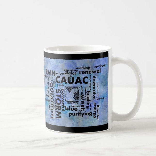 Mayan Aztec Birth Word Cloud Cauac Quiahuitl Mug (Right)